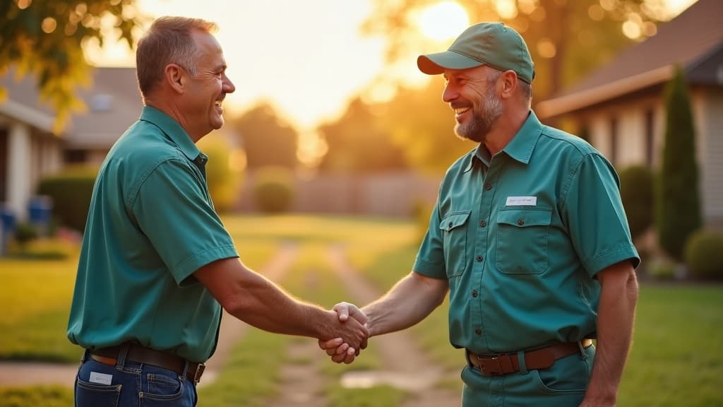FlowRight technician shaking hands with a happy homeowner